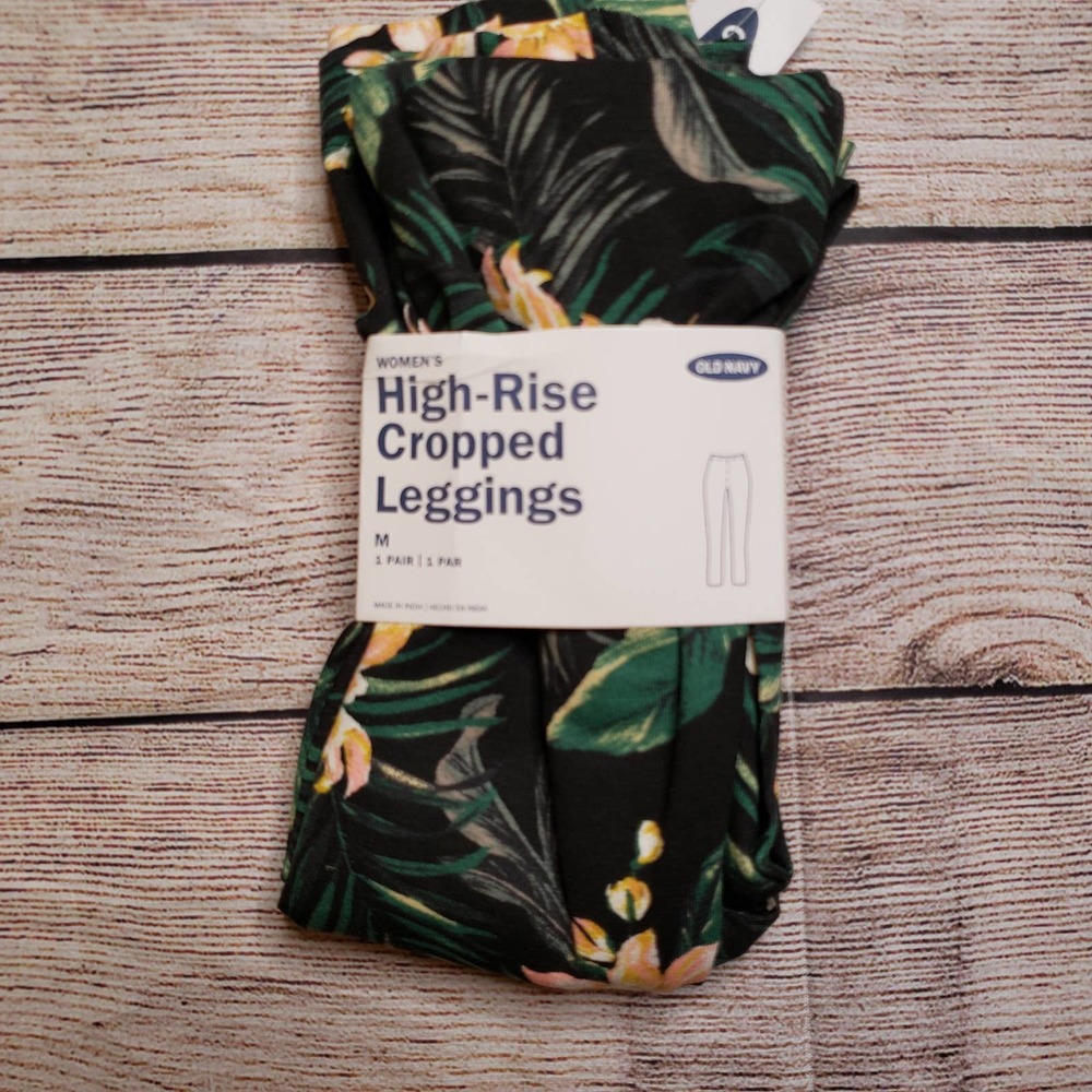OLD NAVY tropical women's high rise cropped leggings M